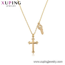 44081 Wholesale fashion jewelry religion necklace 18k gold color cross necklace with key